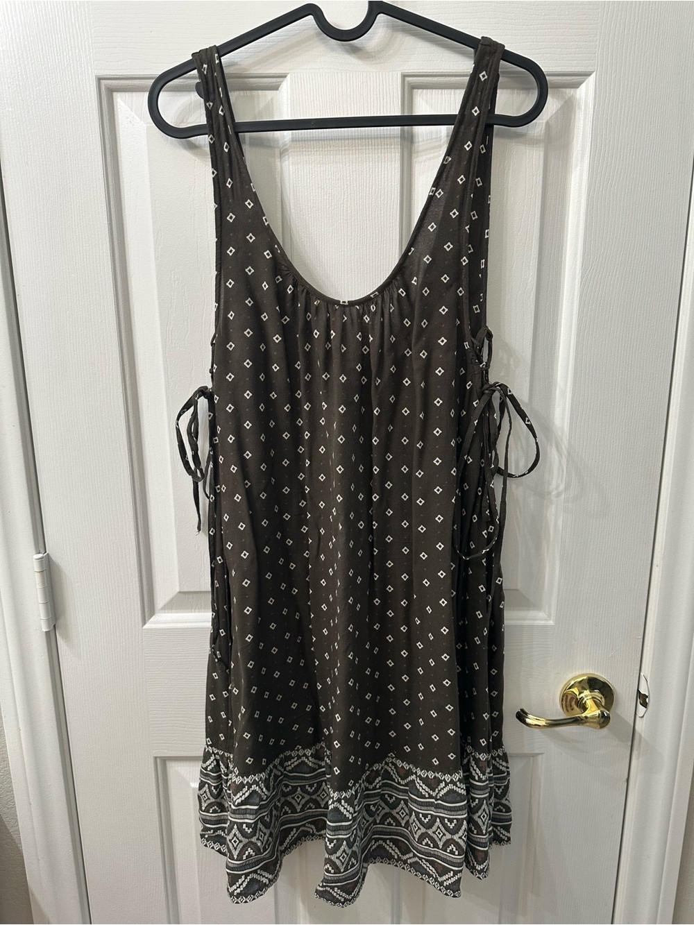 Roxy Mini Dress Dark Brown White Rust Sleeveless Side Ties Summer Dress XL